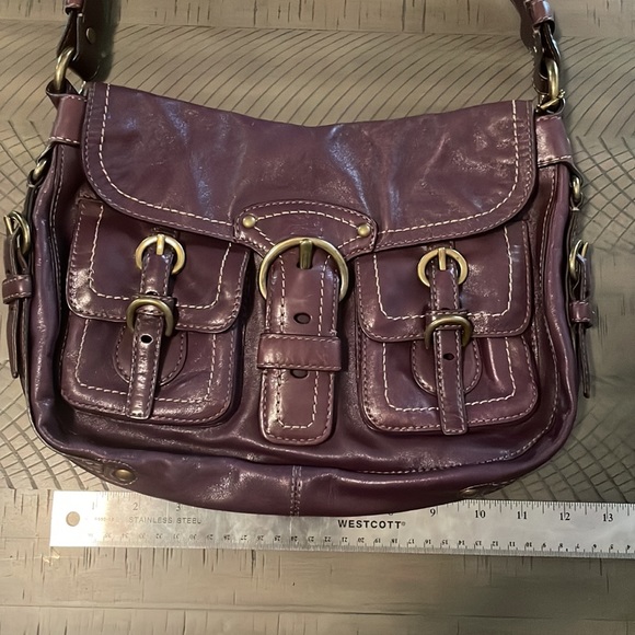 Coach Purple Double Buckle Leather Purse, Purple with Gold Hardware - Picture 2 of 11